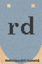 A simulated image of the stitched needlepoint design: Banner 13m Rounded rd Black on Light Blue. Not A.I. generated.