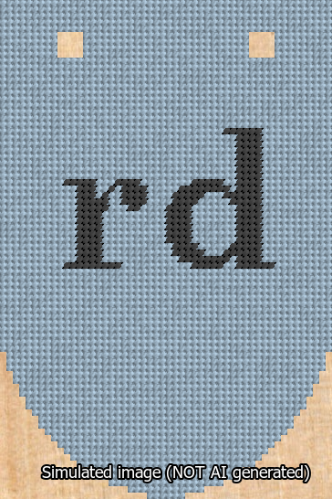 A simulated image of the stitched needlepoint design: Banner 13m Rounded rd Black on Light Blue. Not A.I. generated.