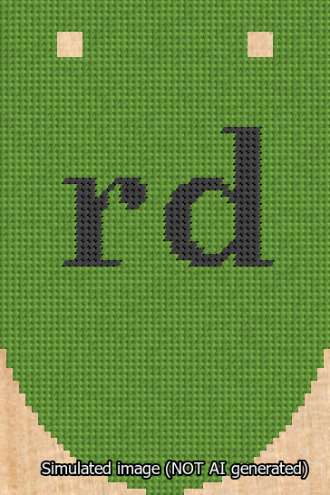 A simulated image of the stitched needlepoint design: Banner 13m Rounded rd Black on Light Green. Not A.I. generated.