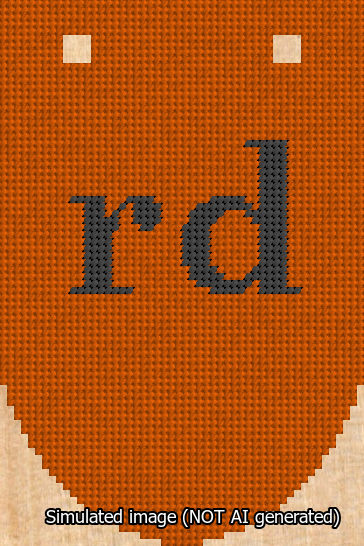 A simulated image of the stitched needlepoint design: Banner 13m Rounded rd Black on Orange. Not A.I. generated.