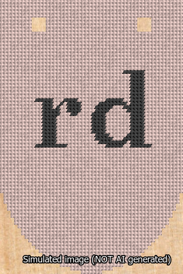 A simulated image of the stitched needlepoint design: Banner 13m Rounded rd Black on Pink. Not A.I. generated.