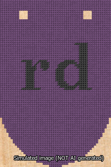 A simulated image of the stitched needlepoint design: Banner 13m Rounded rd Black on Purple. Not A.I. generated.