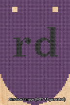 A simulated image of the stitched needlepoint design: Banner 13m Rounded rd Black on Purple. Not A.I. generated.