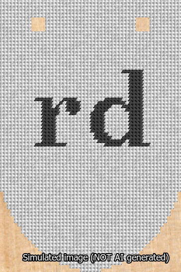 A simulated image of the stitched needlepoint design: Banner 13m Rounded rd Black on White. Not A.I. generated.