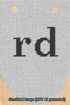 A simulated image of the stitched needlepoint design: Banner 13m Rounded rd Black on White. Not A.I. generated.