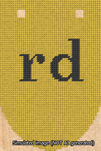 A simulated image of the stitched needlepoint design: Banner 13m Rounded rd Black on Yellow. Not A.I. generated.