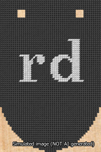 A simulated image of the stitched needlepoint design: Banner 13m Rounded rd White on Black. Not A.I. generated.