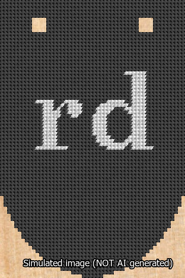 A simulated image of the stitched needlepoint design: Banner 13m Rounded rd White on Black. Not A.I. generated.