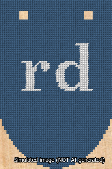A simulated image of the stitched needlepoint design: Banner 13m Rounded rd White on Blue. Not A.I. generated.