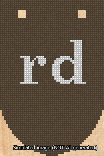 A simulated image of the stitched needlepoint design: Banner 13m Rounded rd White on Brown. Not A.I. generated.