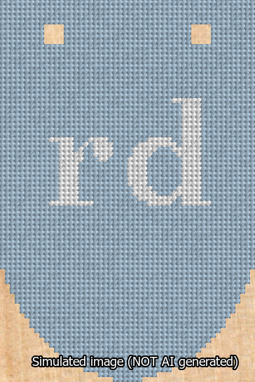 A simulated image of the stitched needlepoint design: Banner 13m Rounded rd White on Light Blue. Not A.I. generated.