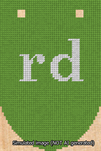 A simulated image of the stitched needlepoint design: Banner 13m Rounded rd White on Light Green. Not A.I. generated.