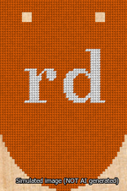 A simulated image of the stitched needlepoint design: Banner 13m Rounded rd White on Orange. Not A.I. generated.