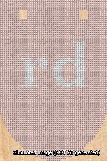 A simulated image of the stitched needlepoint design: Banner 13m Rounded rd White on Pink. Not A.I. generated.