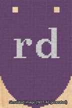 A simulated image of the stitched needlepoint design: Banner 13m Rounded rd White on Purple. Not A.I. generated.
