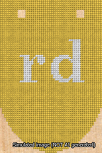 A simulated image of the stitched needlepoint design: Banner 13m Rounded rd White on Yellow. Not A.I. generated.