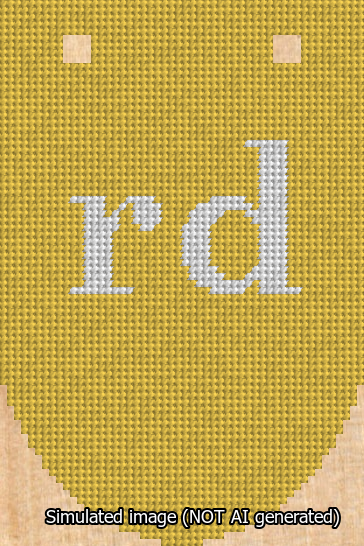 A simulated image of the stitched needlepoint design: Banner 13m Rounded rd White on Yellow. Not A.I. generated.