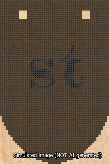 A simulated image of the stitched needlepoint design: Banner 13m Rounded st Black on Brown. Not A.I. generated.