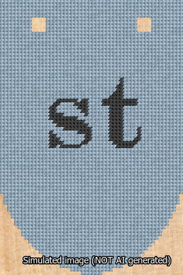 A simulated image of the stitched needlepoint design: Banner 13m Rounded st Black on Light Blue. Not A.I. generated.