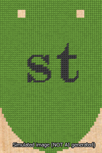 A simulated image of the stitched needlepoint design: Banner 13m Rounded st Black on Light Green. Not A.I. generated.