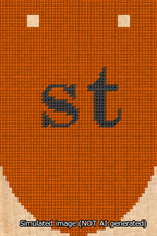 A simulated image of the stitched needlepoint design: Banner 13m Rounded st Black on Orange. Not A.I. generated.