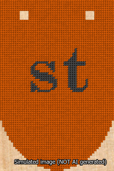 A simulated image of the stitched needlepoint design: Banner 13m Rounded st Black on Orange. Not A.I. generated.