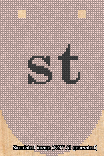 A simulated image of the stitched needlepoint design: Banner 13m Rounded st Black on Pink. Not A.I. generated.