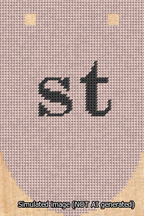 A simulated image of the stitched needlepoint design: Banner 13m Rounded st Black on Pink. Not A.I. generated.