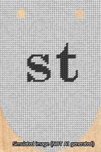 A simulated image of the stitched needlepoint design: Banner 13m Rounded st Black on White. Not A.I. generated.