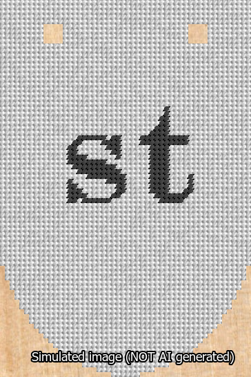 A simulated image of the stitched needlepoint design: Banner 13m Rounded st Black on White. Not A.I. generated.