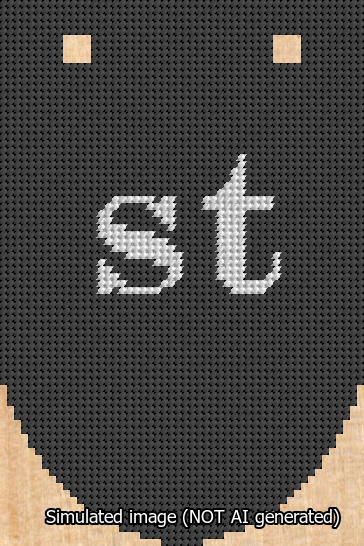 A simulated image of the stitched needlepoint design: Banner 13m Rounded st White on Black. Not A.I. generated.