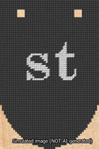 A simulated image of the stitched needlepoint design: Banner 13m Rounded st White on Black. Not A.I. generated.