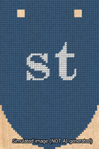 A simulated image of the stitched needlepoint design: Banner 13m Rounded st White on Blue. Not A.I. generated.