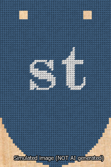 A simulated image of the stitched needlepoint design: Banner 13m Rounded st White on Blue. Not A.I. generated.