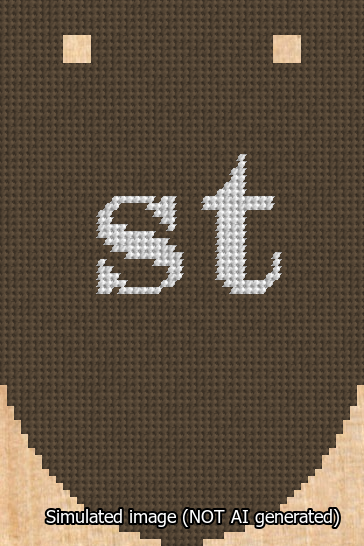 A simulated image of the stitched needlepoint design: Banner 13m Rounded st White on Brown. Not A.I. generated.