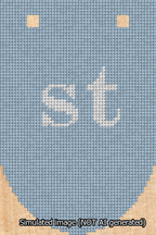 A simulated image of the stitched needlepoint design: Banner 13m Rounded st White on Light Blue. Not A.I. generated.