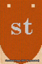 A simulated image of the stitched needlepoint design: Banner 13m Rounded st White on Orange. Not A.I. generated.