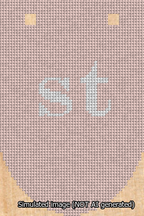 A simulated image of the stitched needlepoint design: Banner 13m Rounded st White on Pink. Not A.I. generated.