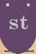 A simulated image of the stitched needlepoint design: Banner 13m Rounded st White on Purple. Not A.I. generated.