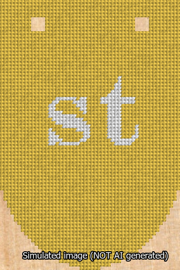 A simulated image of the stitched needlepoint design: Banner 13m Rounded st White on Yellow. Not A.I. generated.