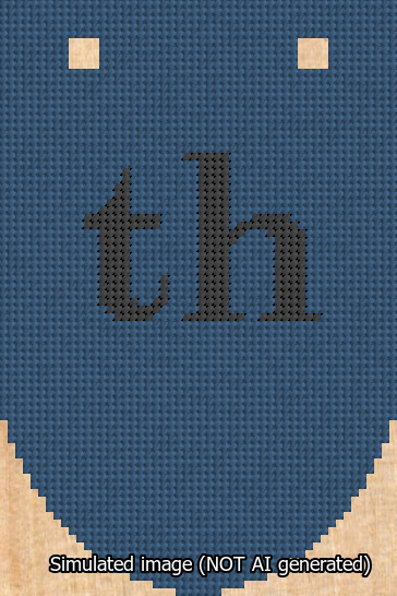 A simulated image of the stitched needlepoint design: Banner 13m Rounded th Black on Blue. Not A.I. generated.