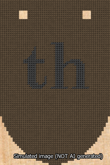 A simulated image of the stitched needlepoint design: Banner 13m Rounded th Black on Brown. Not A.I. generated.