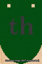 A simulated image of the stitched needlepoint design: Banner 13m Rounded th Black on Green. Not A.I. generated.