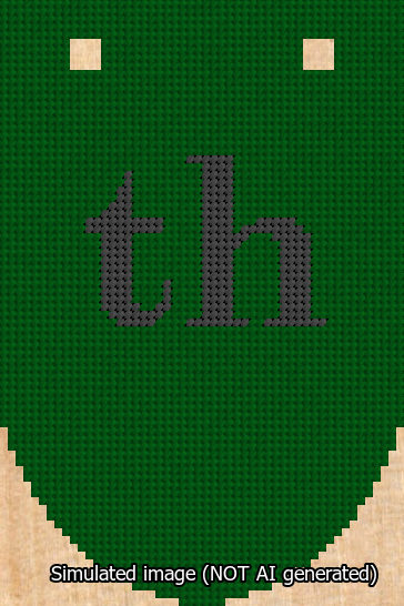 A simulated image of the stitched needlepoint design: Banner 13m Rounded th Black on Green. Not A.I. generated.