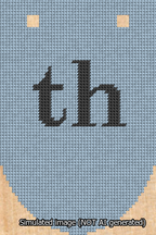 A simulated image of the stitched needlepoint design: Banner 13m Rounded th Black on Light Blue. Not A.I. generated.