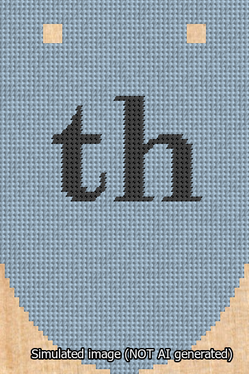 A simulated image of the stitched needlepoint design: Banner 13m Rounded th Black on Light Blue. Not A.I. generated.