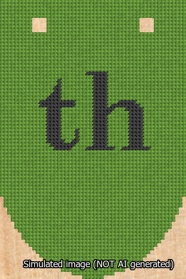 A simulated image of the stitched needlepoint design: Banner 13m Rounded th Black on Light Green. Not A.I. generated.