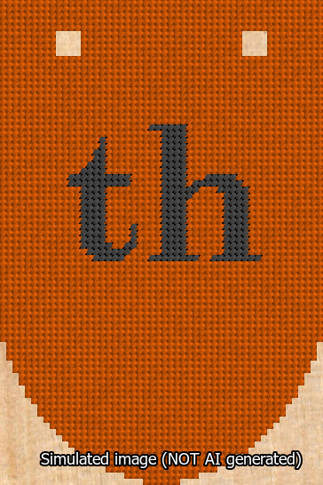 A simulated image of the stitched needlepoint design: Banner 13m Rounded th Black on Orange. Not A.I. generated.