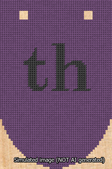 A simulated image of the stitched needlepoint design: Banner 13m Rounded th Black on Purple. Not A.I. generated.