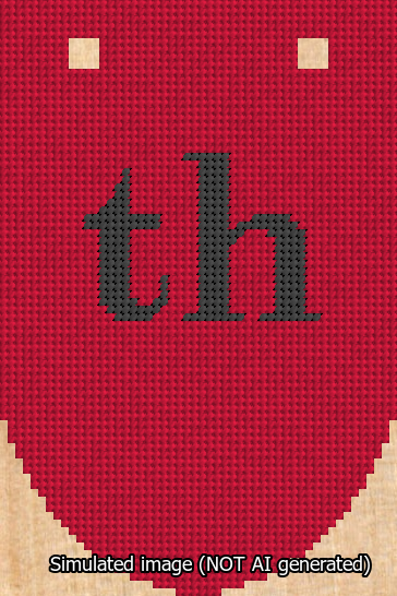 A simulated image of the stitched needlepoint design: Banner 13m Rounded th Black on Red. Not A.I. generated.